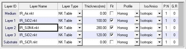 Spectroscopic Ellipsometer Layer Stack Model Setup Interface